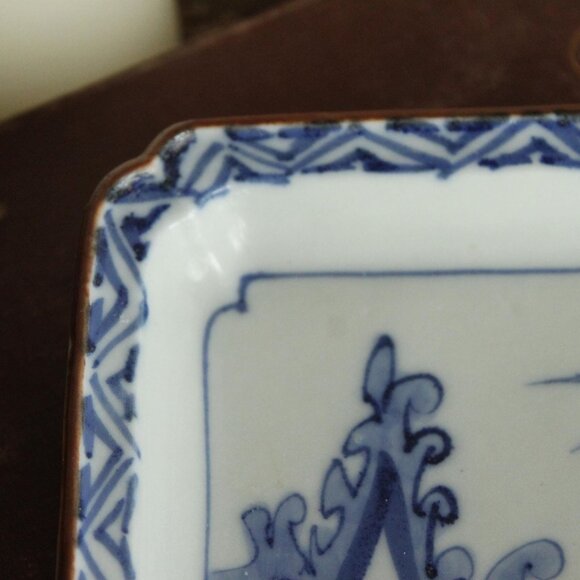 Vintage 1800s Sometsuke Plate, Antique Crane Pattern Blue And White Small Tray - Picture 5 of 13